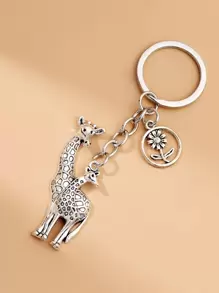 Giraffe Charm Keychain - Silver - View 1