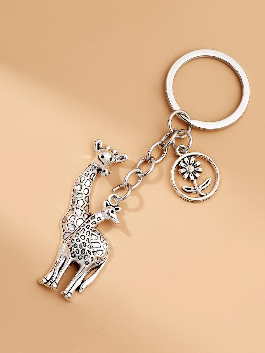 Giraffe Charm Keychain - Silver - View 1