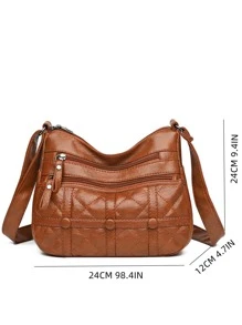 女士手提袋新款女包雙層多袋口大容量肩袋潮流復古扣環萬用時尚斜挎小袋pu皮手提包