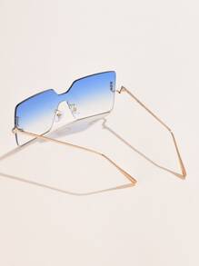 1 pieza Gafas de moda de lujo elegantes retro con decoración de cristales de ríndones degradados cuadrados de metal grandes para mujeres, para exteriores, calle, fiestas, viajes - Azul - Ver 4