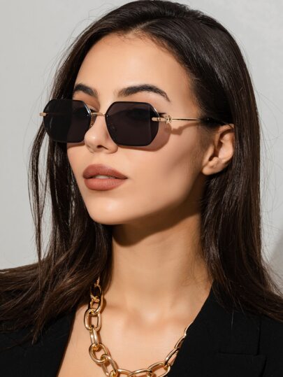 1 pieza Gafas de moda para mujer con diseño de marco metálico pequeño poligonal, efecto degradado, elegante y vintage, con decoración hueca. Para uso diario, playa, vacaciones, exteriores, viajes. Accesorio elegante con decoración geométrica para verano, playa y vacaciones.