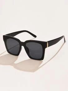 1pc Women's Retro Classic Simple Square Wide Frame Casual Outdoor Fashion Glasses, European And American Ins-Style, Suitable For Travel Beach Accessories For Women Glasses Shades Basics Fall Winter Women Outfits Clothes Business Casual Gifts For Summer Beach Vacation,Outdoor,Travel - Black - View 4