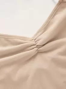 SHEIN ICON 褶邊後背繫帶手帕下擺網紗掛脖上衣 - 杏色 - 查看 3