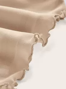 SHEIN ICON 褶邊後背繫帶手帕下擺網紗掛脖上衣 - 杏色 - 查看 4