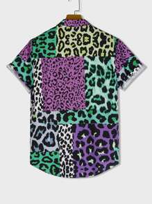 ROMWE MEN Street Life Áo sơ mi nam họa tiết da báo Color-Block Y2k, trường học - Nhiều màu - Xem 2