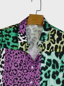 ROMWE MEN Street Life Áo sơ mi nam họa tiết da báo Color-Block Y2k, trường học - Nhiều màu - Xem 4