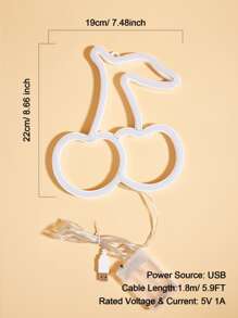 CHI-BUY 1pc Led Neon Cherry Pendant, 5v & Usb Powered Wall Decoration Neon Light For Home Bedroom Festival Decoration Sign Light - Multicolor - View 4