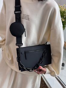 Tối giản Trang trí chuỗi Túi Vuông Với ví coin - màu đen - Xem 1