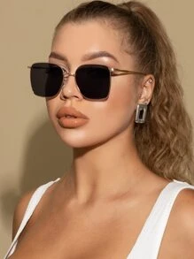 1pc Women's Metal Oversized Square Frame Fashion Glasses, Elegant Vintage Casual Design Suitable For Daily Wear Beach Accessories For Women Glasses Shades Basics Fall Winter Women Outfits Clothes Business Casual Gifts For Summer Beach Vacation,Outdoor,Travel - Dark Grey - View 2