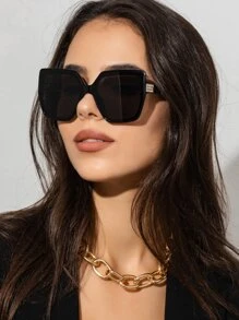 1pc Women's Fashion Oversized Square Gradient Rhinestone Decorated Glasses, Outdoor, Travel, Party Eyewear Beach Accessories For Women Glasses Shades Basics Fall Winter Women Outfits Clothes Business Casual Gifts For Summer Beach Vacation,Outdoor,Travel - Black - View 1