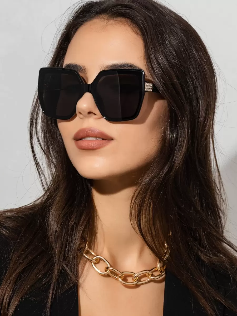 1pc Women's Fashion Oversized Square Gradient Rhinestone Decorated Glasses, Outdoor, Travel, Party Eyewear Beach Accessories For Women Glasses Shades Basics Fall Winter Women Outfits Clothes Business Casual Gifts For Summer Beach Vacation,Outdoor,Travel - Black - View 1