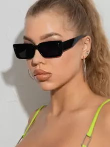 1pc Women's Plastic Square Rimless Vintage Studded Glasses, Suitable For Outdoor Sports, Travel, Casual Wear Beach Accessories For Women Glasses Shades Basics Fall Winter Women Outfits Clothes Business Casual Gifts - Dark Grey - View 1