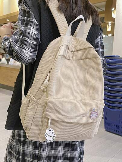 Solid Color Corduroy Backpack, Large-Capacity Simple Schoolbag With Zipper, Cute Bag For Students, School Bag For Graduate, Teen Girls, Freshman, Sophomore, Junior & Senior In College, University & High School Solid Color Corduroy Backpack, Large-Capacity Simple Schoolbag With Zipper, Cute Bag For StudentsSchool Backpack,School Bag,Backpack For School,Back To School,Big Backpack,Classic Casual, Suitable For Teen Girls Women College Students, Perfect For Back To School,College,Middle School, High School