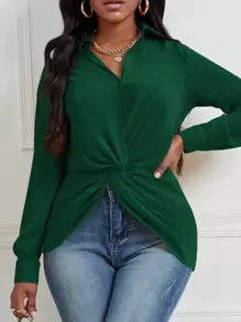 SHEIN SXY Women Blouses Memutar Plain Casual - Hijau - View 6