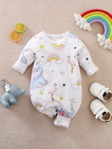 Yierying 女嬰卡通圖案連身長褲 - 白色 - 查看 1