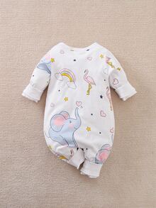 Yierying 女嬰卡通圖案連身長褲 - 白色 - 查看 2