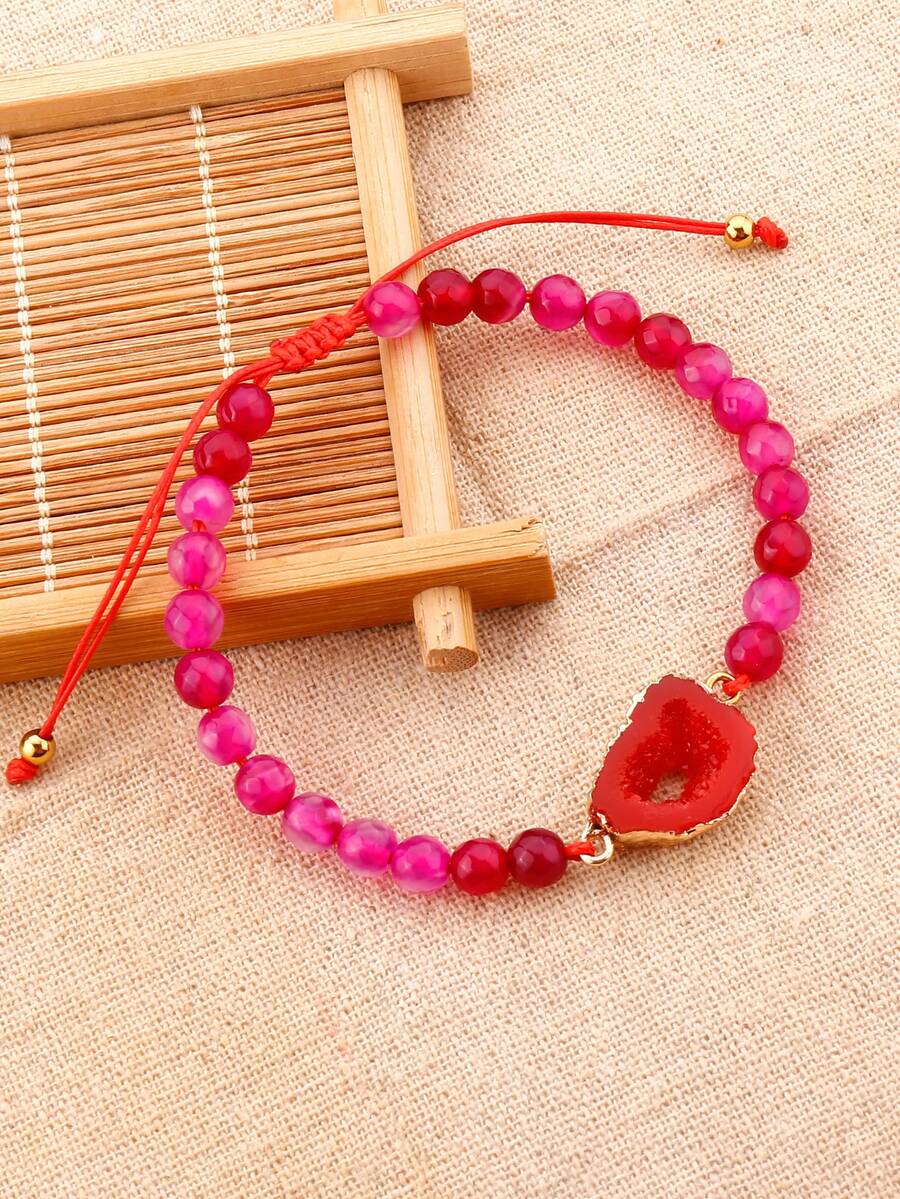 Vòng tay hạt trang trí hình dạng bất đối xứng - Màu Hồng Tươi - Xem 1