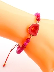 Vòng tay hạt trang trí hình dạng bất đối xứng - Màu Hồng Tươi - Xem 4