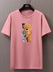 Manfinity Hypemode Men Bear Print Tee - Dusty Pink - View 1