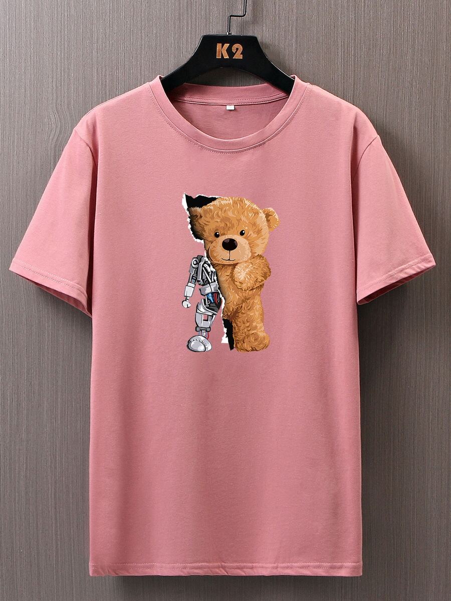 Manfinity Hypemode Men Bear Print Tee - Dusty Pink - View 1