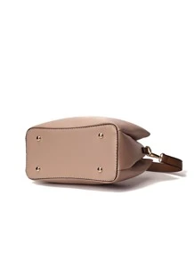 Bolso tipo cubo con decoración de hebilla multicapa de moda para mujer, 1 pieza de bolso de hombro de piel sintética de colores contrastantes con múltiples bolsillos, adecuado para chicas, mujeres, recién llegados al mundo laboral y trabajadores de oficina, perfecto para el trabajo, los negocios, el ir y venir, ideas de regalos perfectas para el Día de la Madre, regalos del Día de la Madre, regalos para mamá, artículos esenciales de mamá, bolso de mamá para salir - Caqui - Ver 6