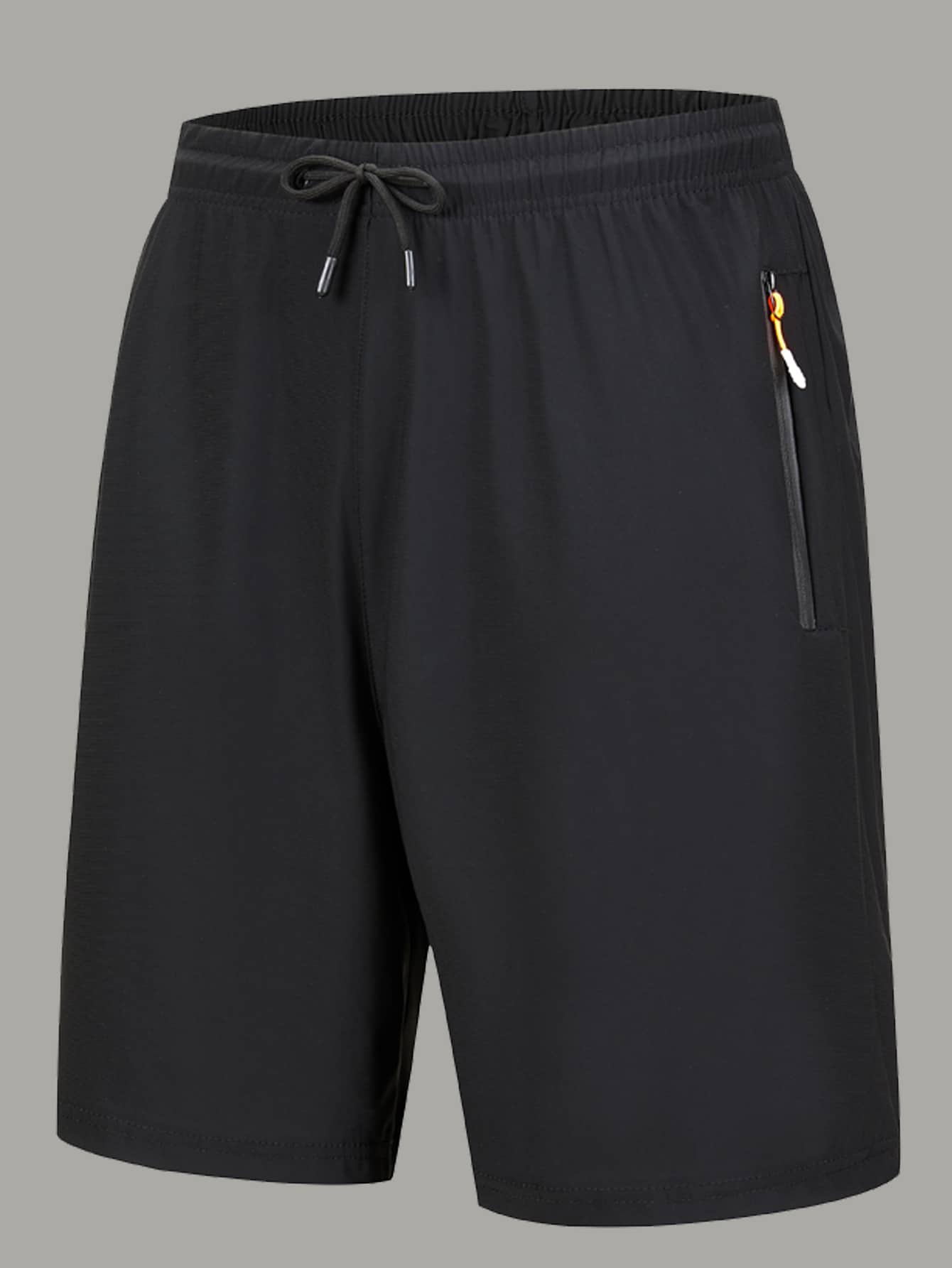 Boyfriend Style Men Drawstring Waist Zipper Detail Sports Shorts - Black - View 1