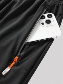 Boyfriend Style Men Drawstring Waist Zipper Detail Sports Shorts - Black - View 4