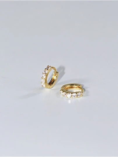 方晶鋯石裝飾圓耳環