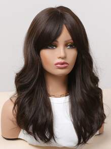 Tóc giả tổng hợp sóng cơ trung bình có mái - màu nâu - Xem 6