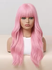 Long Body Wave Synthetic Wig With Bangs - Pink - View 8