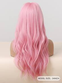 Peluca rosa larga y rizada con flequillo, pelucas sintéticas resistentes al calor para mujer, pelucas de Halloween para Cosplay de fiesta diaria - Rosa Pálido - Ver 3