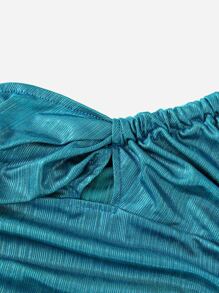 SHEIN LUNE Top moda de dopamina de un hombro con abertura corto de color metálico - Azul - Ver 5