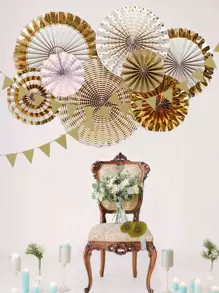 8 piezas / 16 piezas Abanicos de fiesta de papel de aluminio, decoraciones - Dorado - Ver 2
