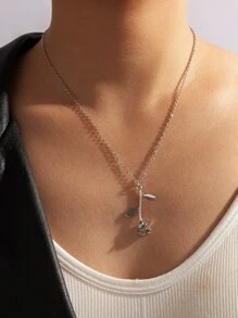 imoli 素色花朵吊墜項鍊 - 銀色 - 查看 1