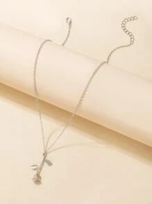 imoli 素色花朵吊墜項鍊 - 銀色 - 查看 2