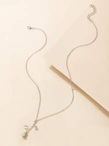 imoli 素色花朵吊墜項鍊 - 銀色 - 查看 4