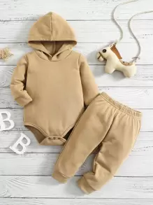 Bộ đồ Em bé màu trơn Giải trí - Màu Khaki - Xem 1