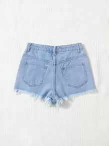 SHEIN 青少年女孩破洞磨損邊牛仔短褲