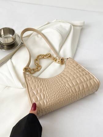 Crocodile Embossed Chain Decor Bag