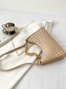 鱷魚壓紋鏈條裝飾法棍包