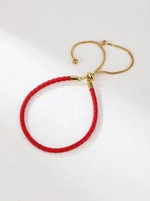 球吊墜編織手鏈 - 紅色 - 查看 2