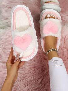 Women's Heart-Shaped Cute Fashion Platform Slippers - Pink - View 1