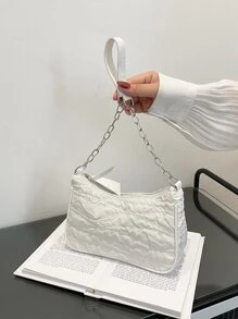 時尚、極簡、休閒、鏈子裝飾的長棍袋,適用於少女、青少女 - 白色 - 查看 4