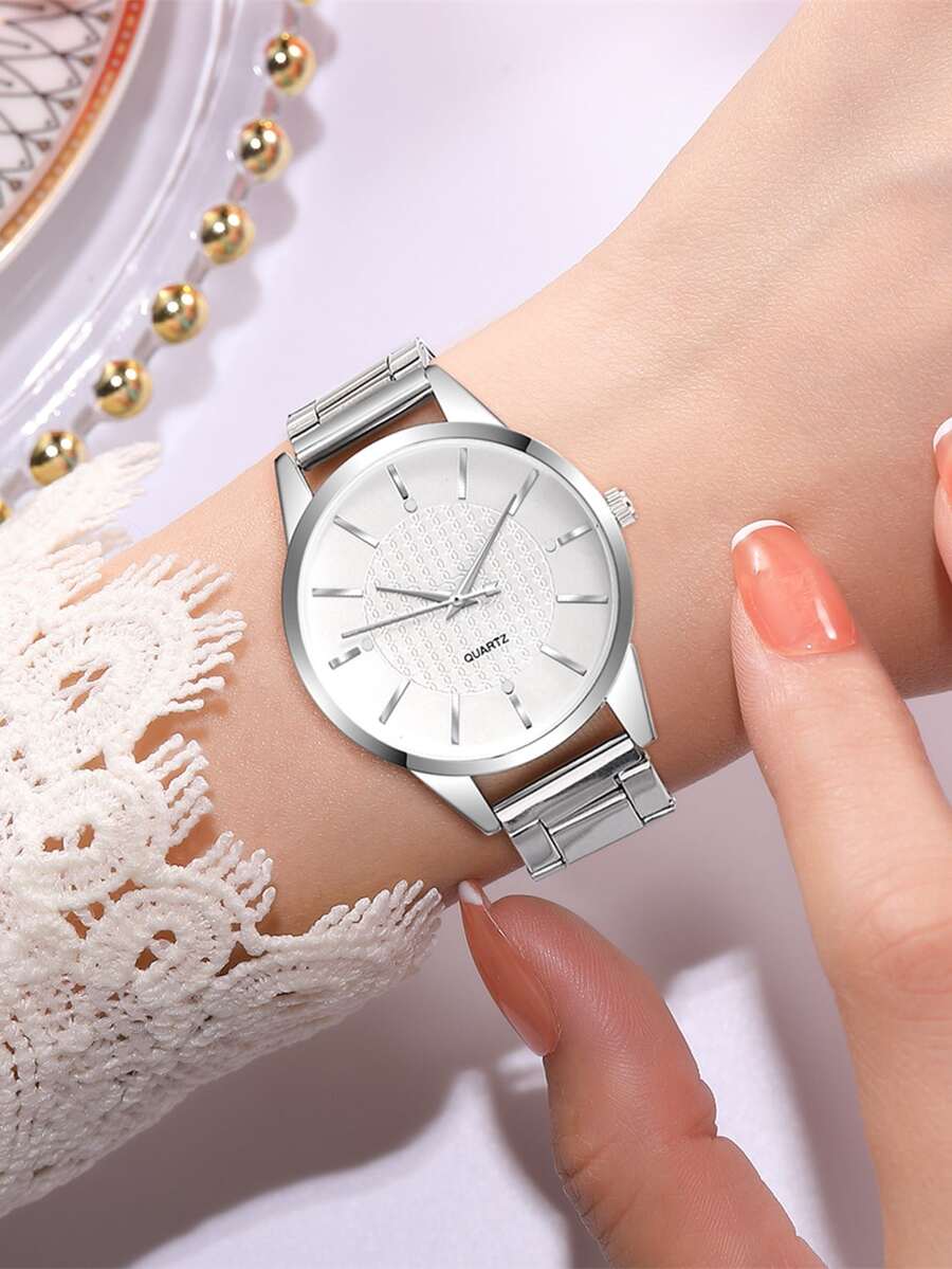 Reloj de cuarzo con puntero redondo como regalo para estudiantes que regresan a la escuela - Plateado - Ver 1