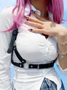 Buckle & Studded Decor Harness Belt - Black - View 4