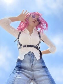 Buckle & Studded Decor Harness Belt - Black - View 5