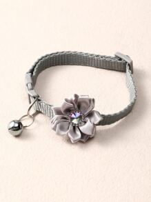1pc Summer Floral Bell Pet Collar With Leash Hook - Grey - View 3