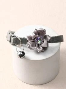 1pc Summer Floral Bell Pet Collar With Leash Hook - Grey - View 4