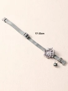 1pc Summer Floral Bell Pet Collar With Leash Hook - Grey - View 6