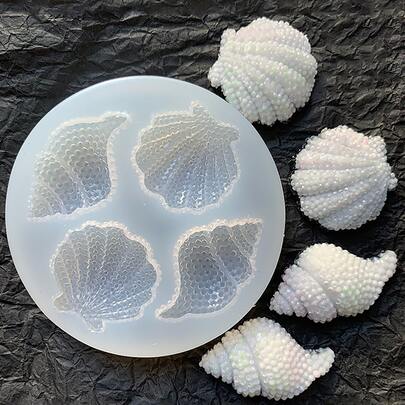 1入組4格外殼設計糖果模具海洋主題蛋糕翻糖矽膠模具貝殼海螺海星烘烤模具適用於DIY蛋糕裝飾巧克力糖果聚合物粘土製作項目